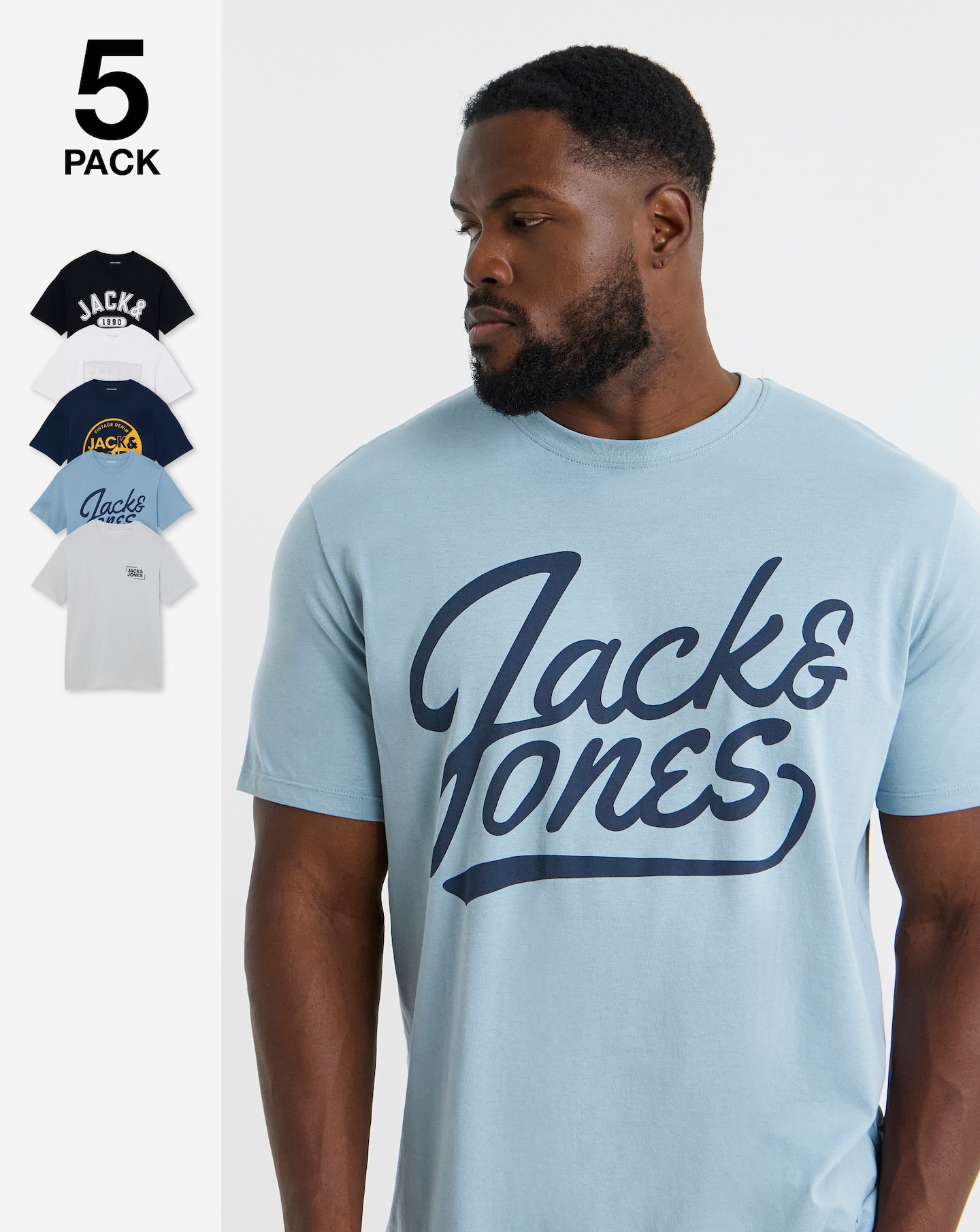 New In - Jack & Jones Andrew Logo T-Shirt 5 Pack
