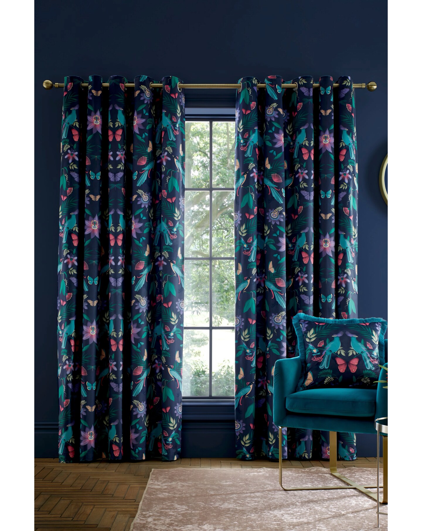New In - Catherine Lansfield Birds Velvet Curtain