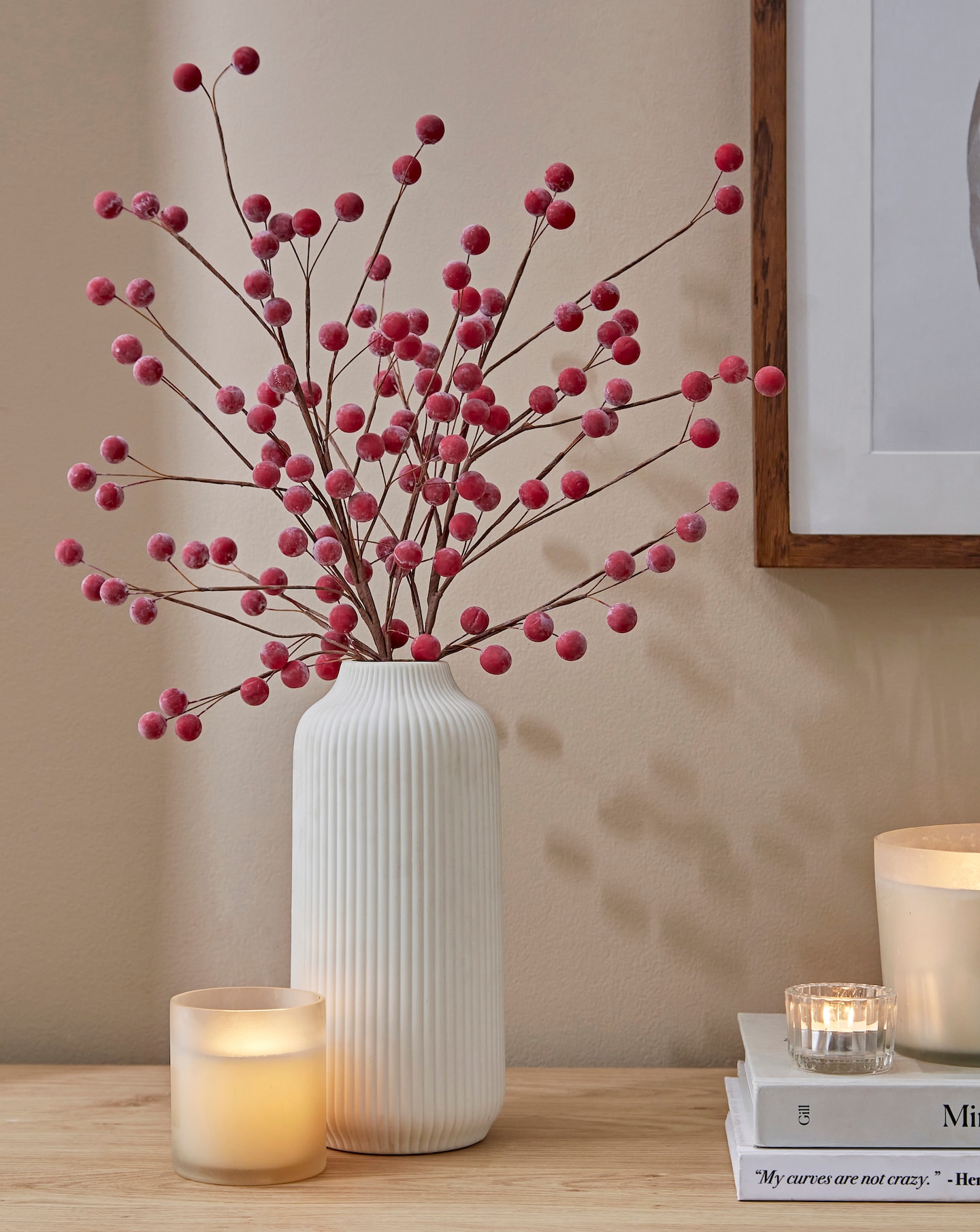 Frosted Red Berry Stems - Set of 3