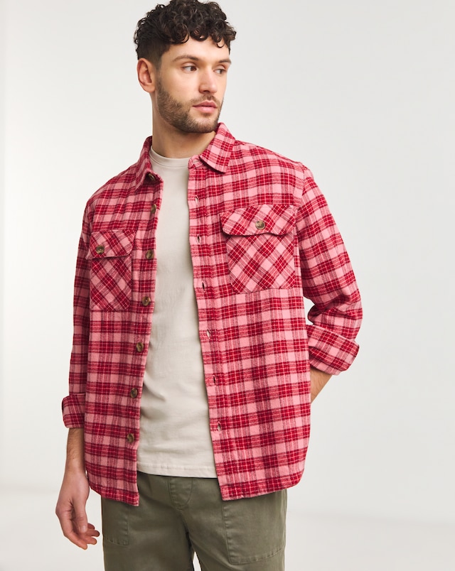 Heavy Flannel Check Overshirt - Red/Pink