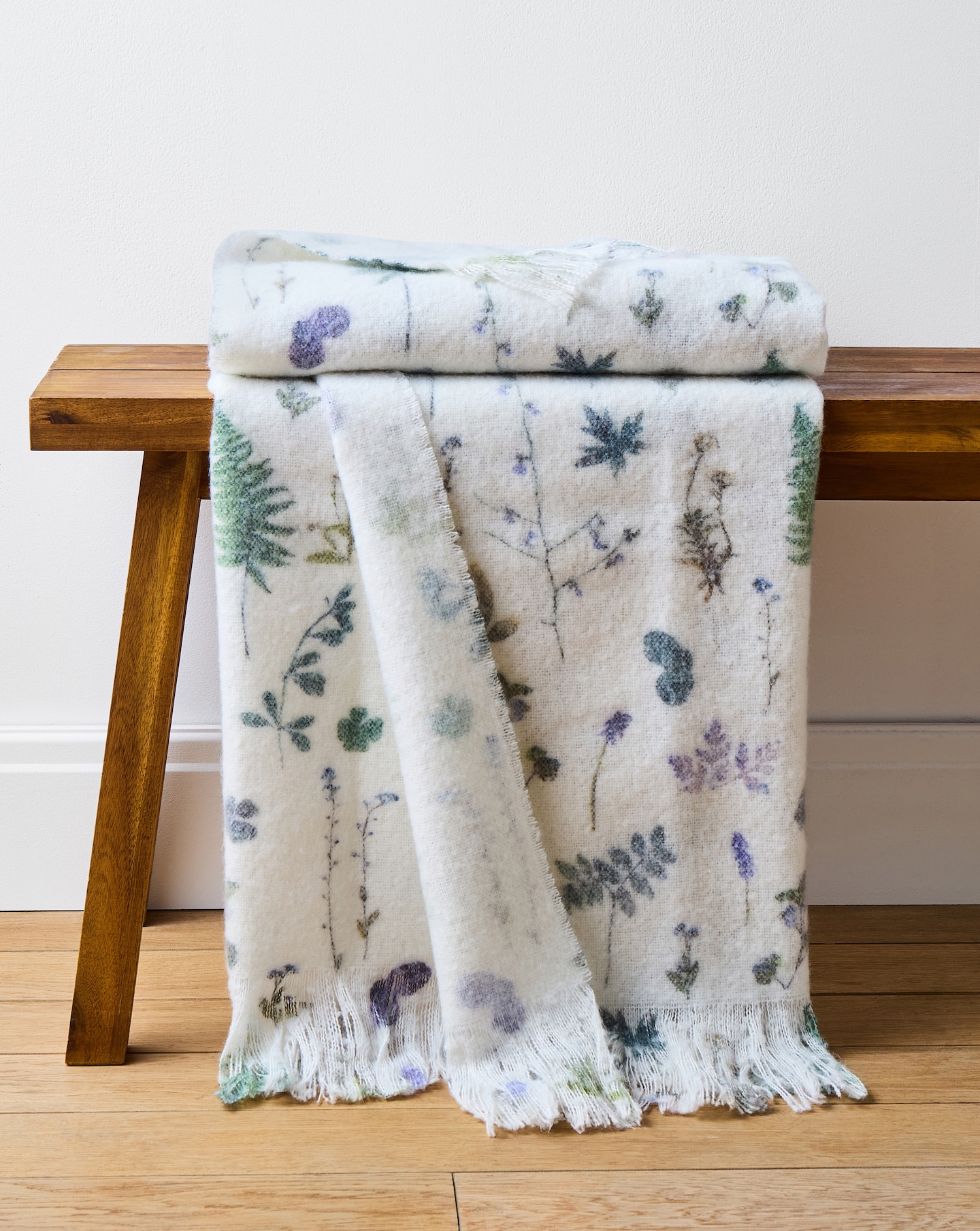 New In - Pressed Leaf Printed Faux Mohair Throw