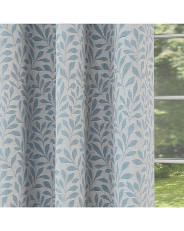 Sherwood Leaf Jacquard Lined Curtains - Ice Blue