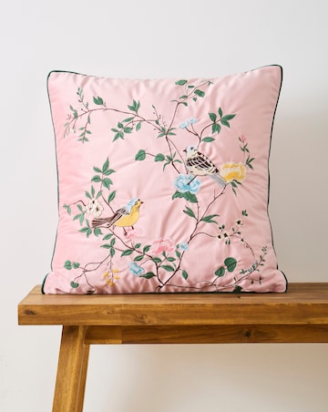 Botanical Birds Embroidered Velvet Cushion