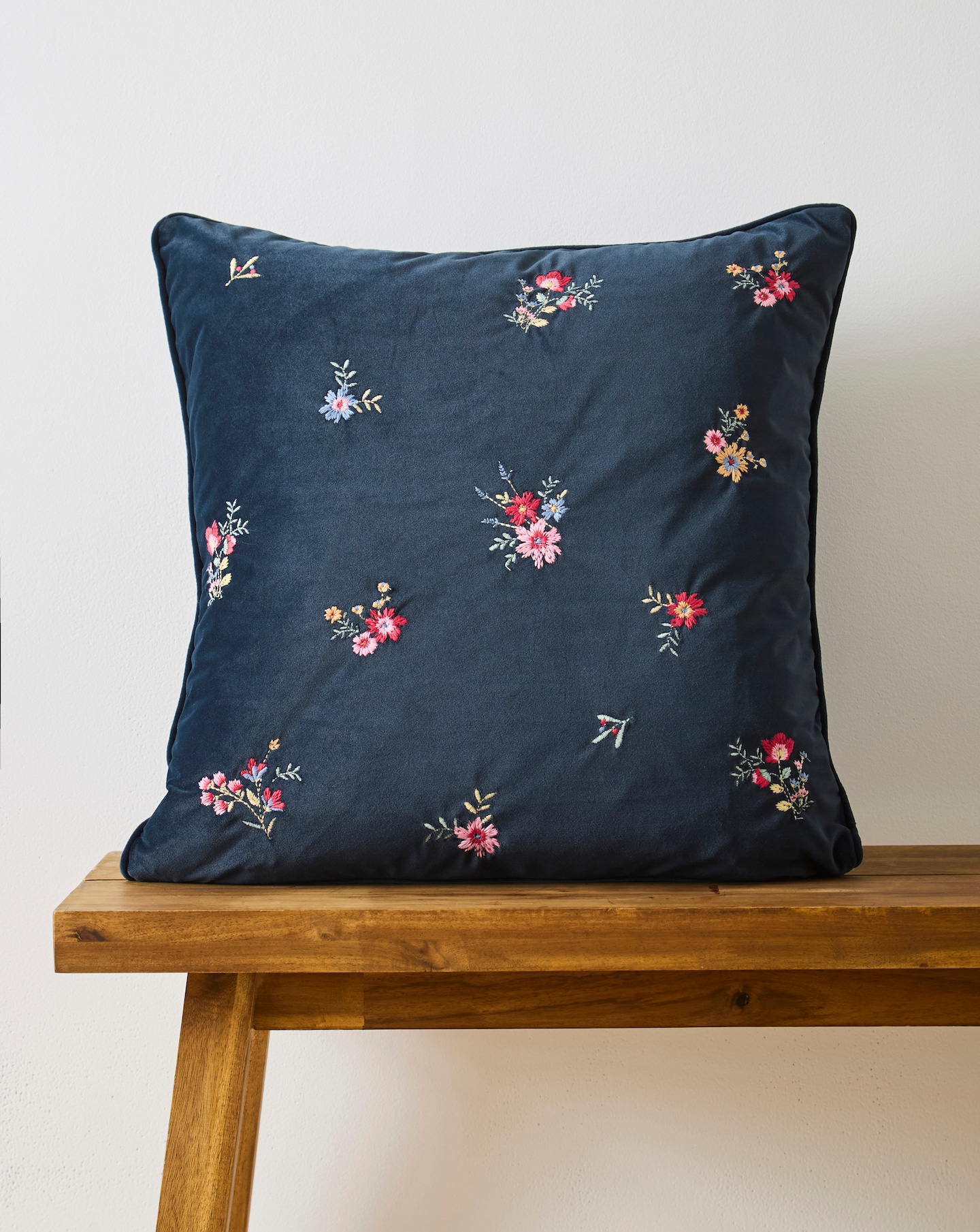 Floral Embroidered Velvet Cushion