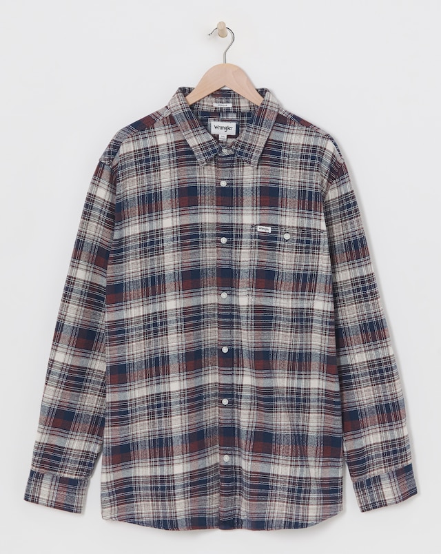 Wrangler Brushed Check Pocket Shirt - Navy