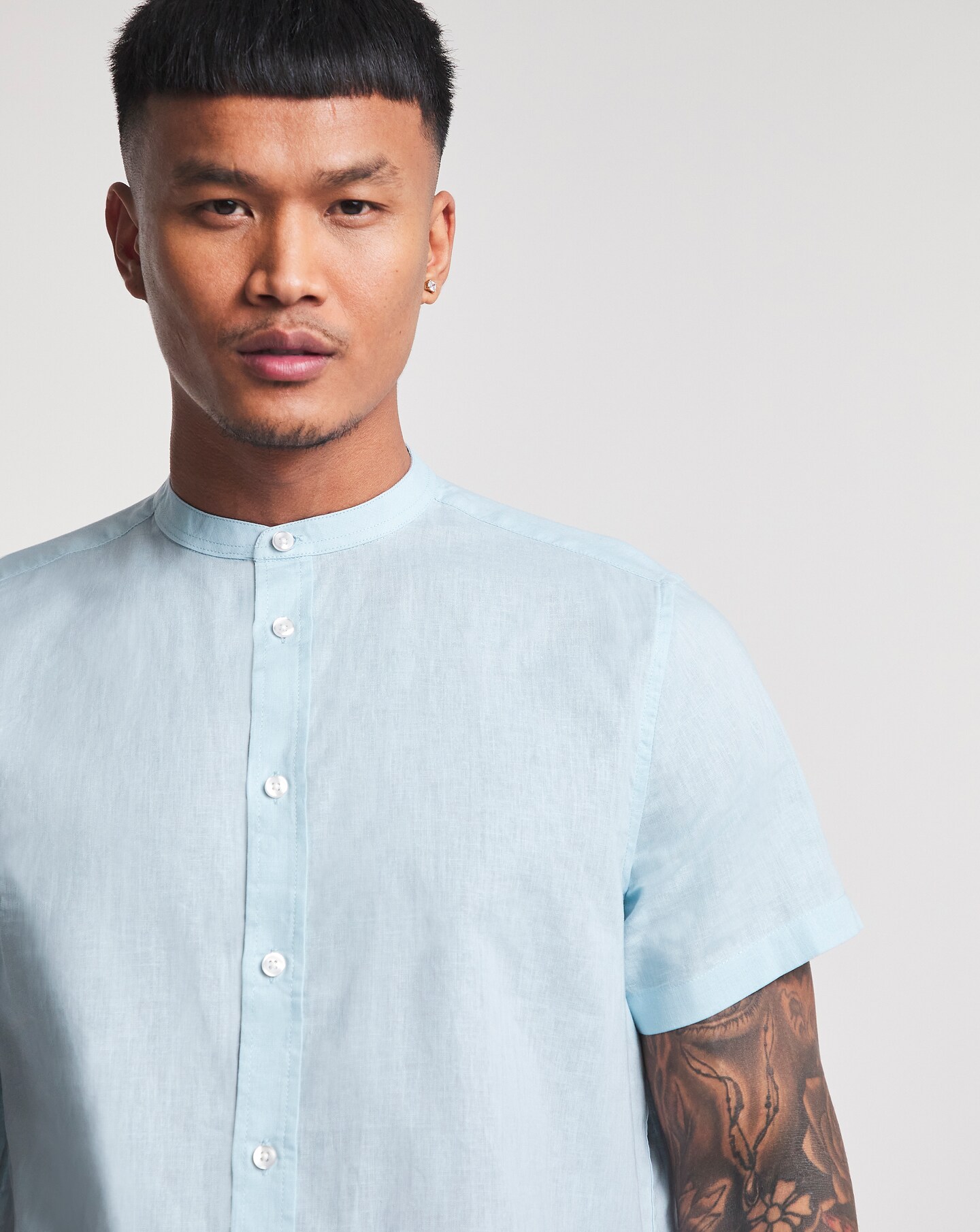 Linen Blend Grandad Collar Shirt | Jacamo