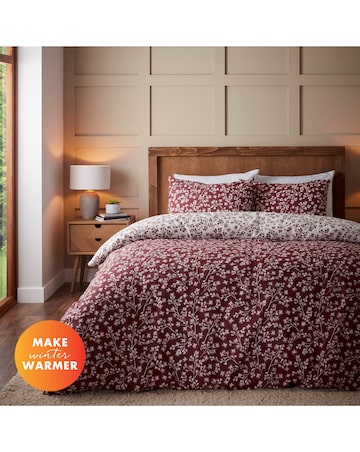 Catherine Lansfield Brushed Grace Floral Leaf Red Duvet Cover Set