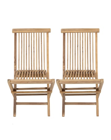 Charles Bentley Teak Wooden Folding Garden Chairs - Set of 2