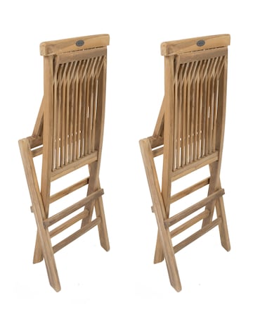Charles Bentley Teak Wooden Folding Garden Chairs - Set of 2