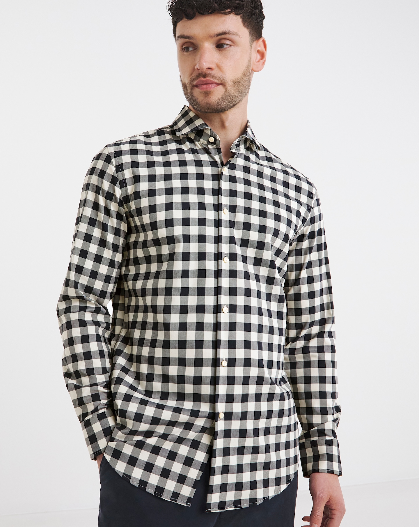 BOSS Navy Check Long Sleeve Shirt