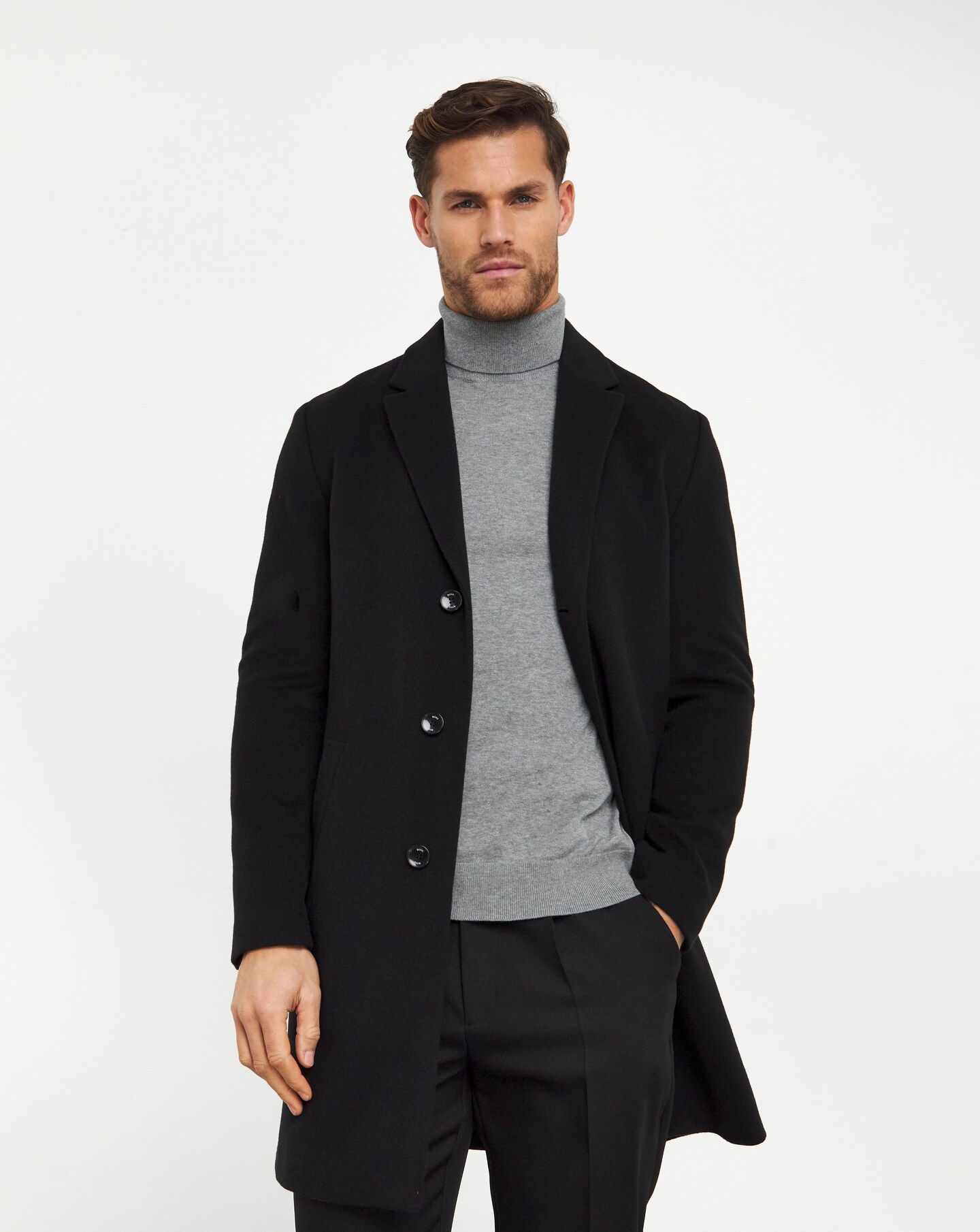 Grey Faux Wool Funnel Coat