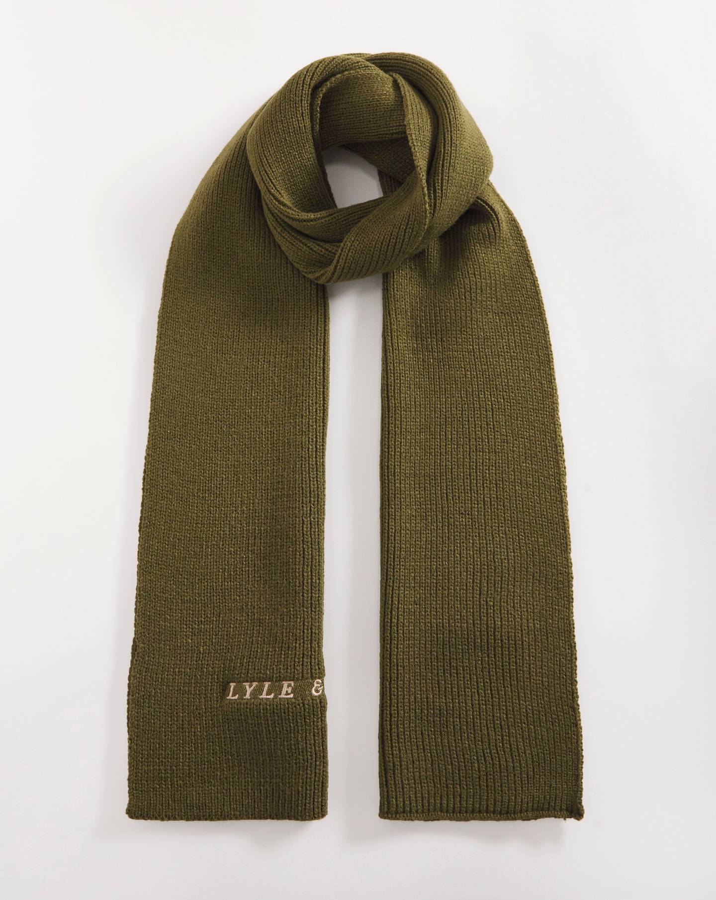Lyle & Scott Olive Logo Ribbed Scarf