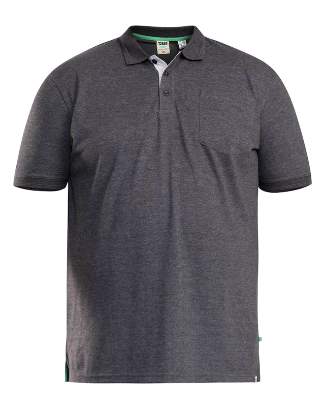 D555 Big & Tall Grant Fully Combed Pique Polo Shirt with Pocket - Charcoal