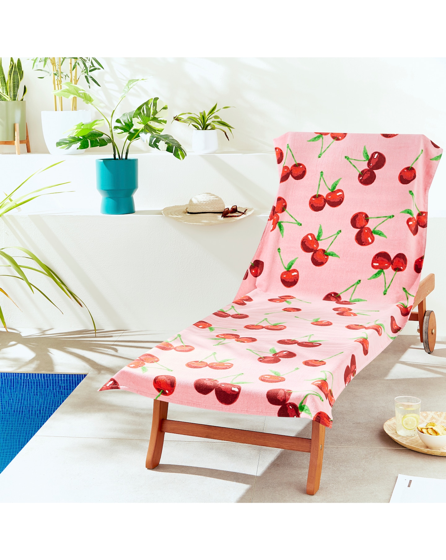 New In - Catherine Lansfield Cherries Sun Lounger - Pink