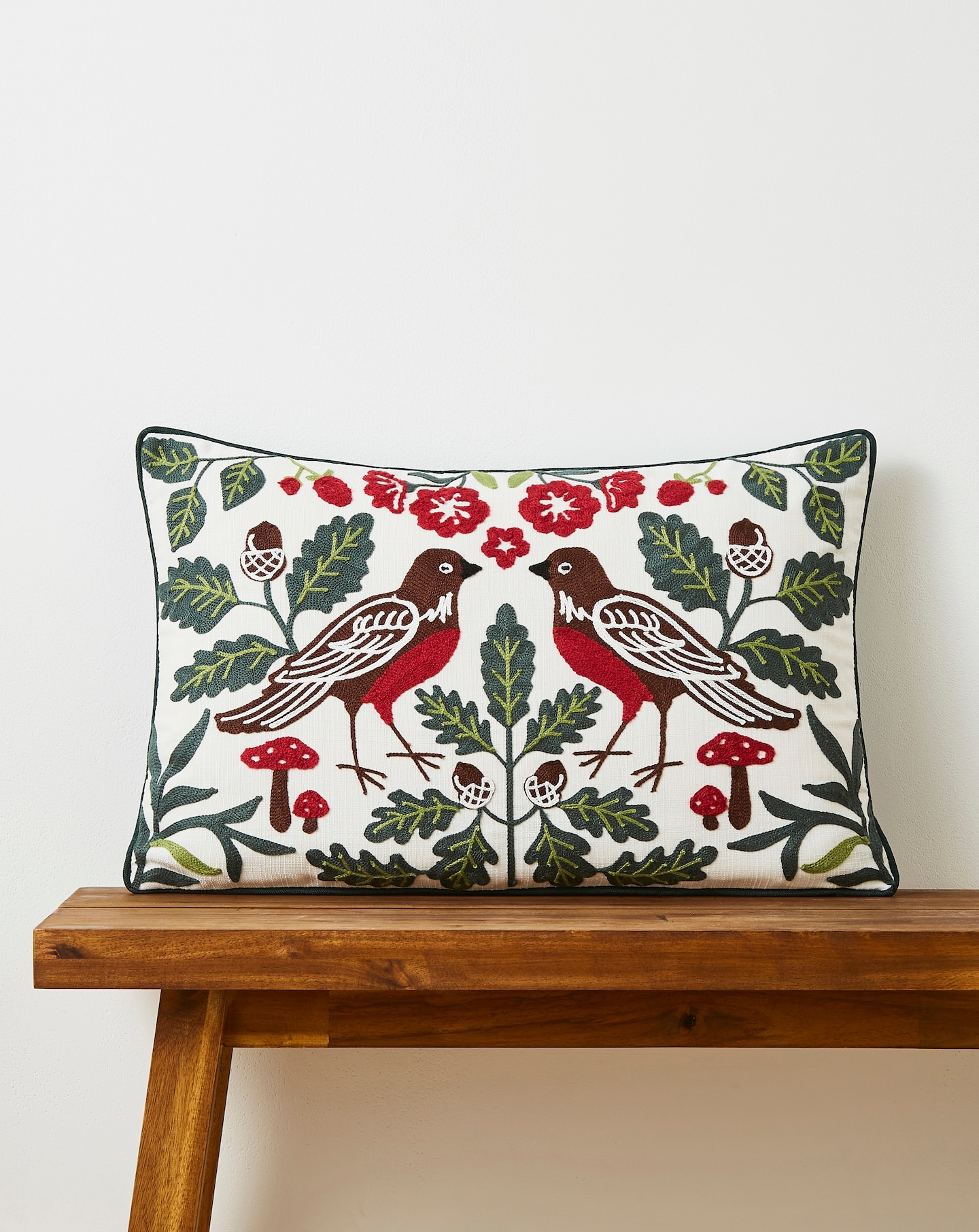 New In - Garden Birds Embroidered Cushion
