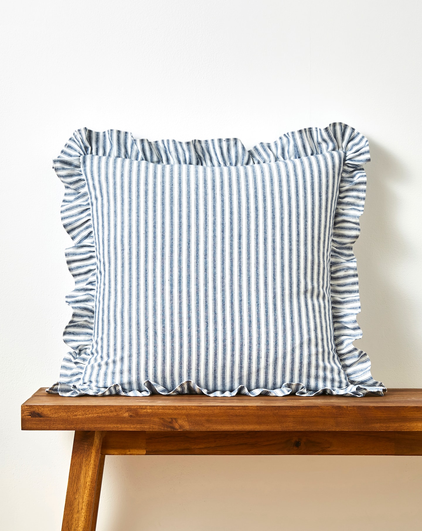 New In - Sylvia Ruffled Stripe Cushion - Blue