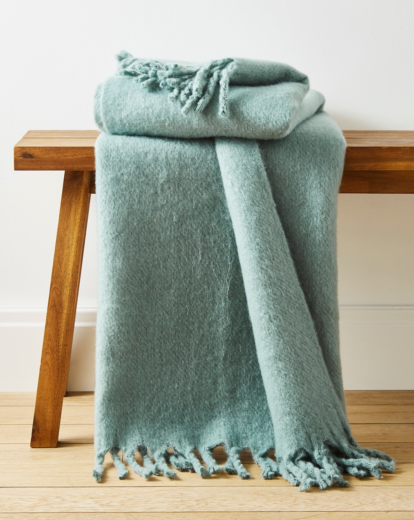 New In - Faux Mohair Fringed Throw - Green