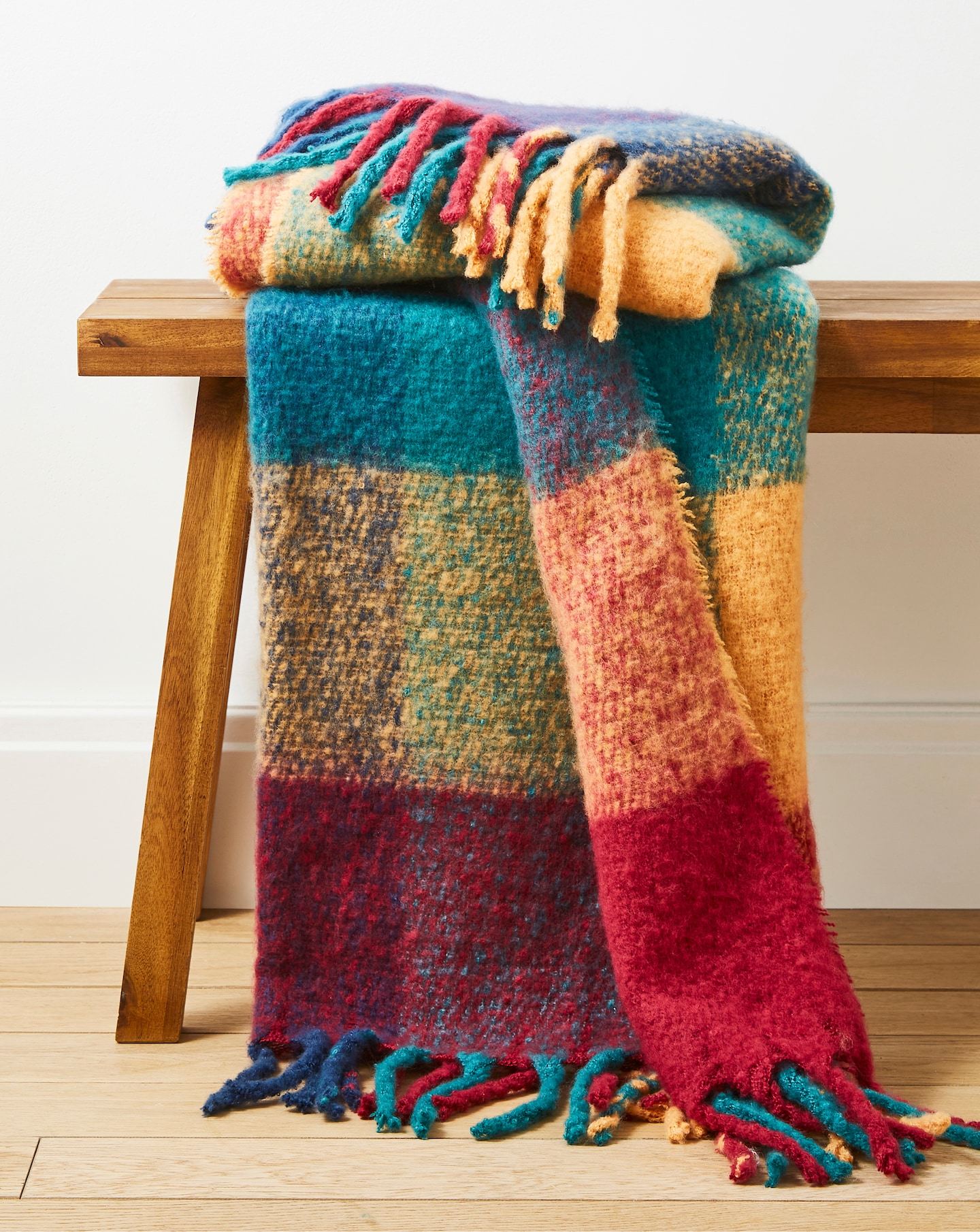 New In - Checked Multicolour Faux Mohair Throw