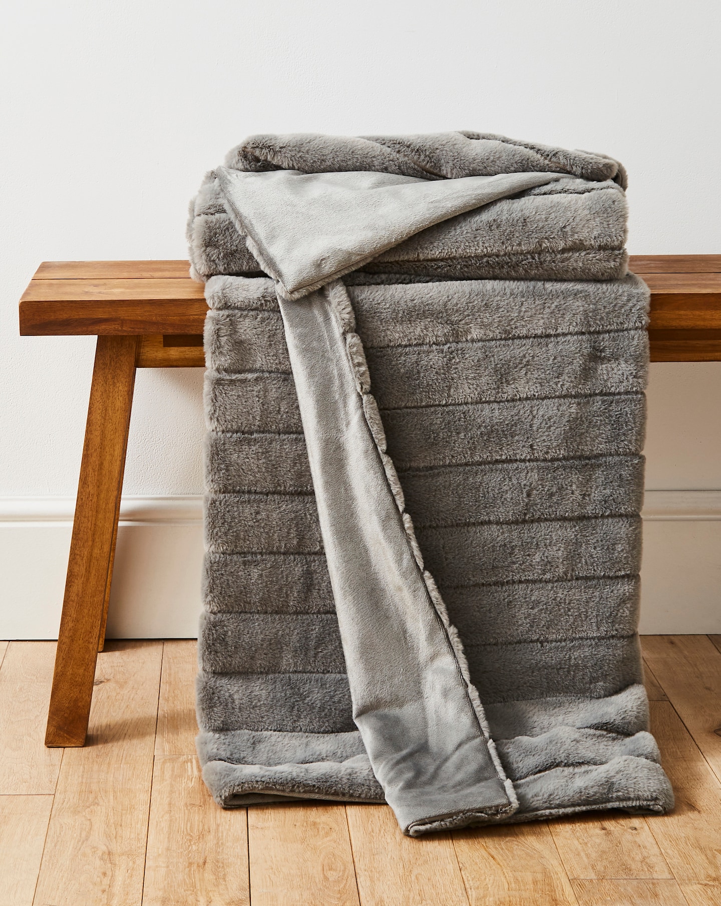 Large Ribbed Faux Fur Throw