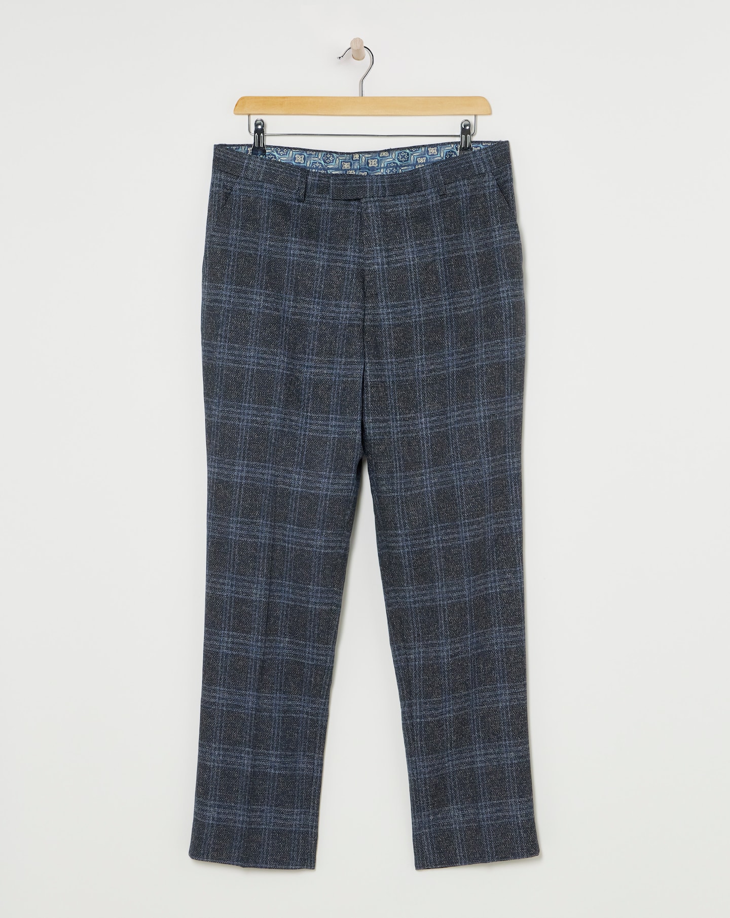 Large Navy Check Reg Fit Suit Trouser