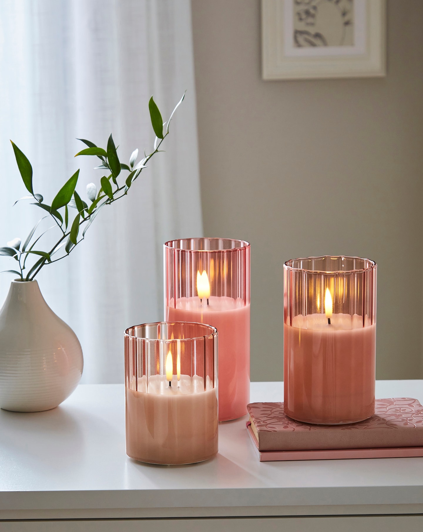New In - Set of 3 Ribbed Glass LED Candles