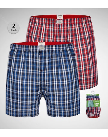 D555 Big & Tall Plaid Pack of 2 Woven Boxer Shorts - (Navy/Red)