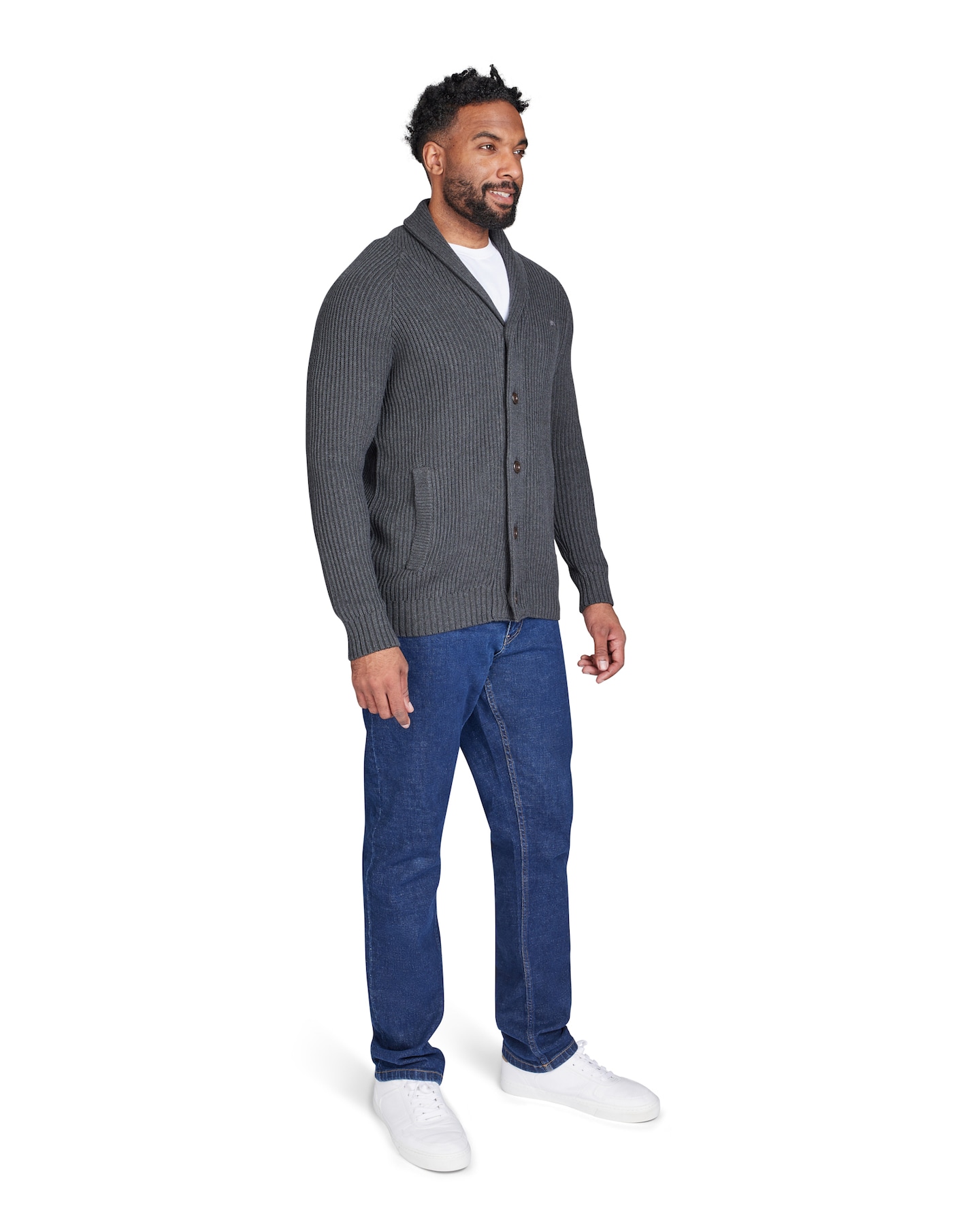 Raging Bull Button Up Shawl Cardigan Dark Grey Marl Jacamo