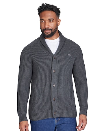 Raging Bull Button Up Shawl Cardigan Dark Grey Marl