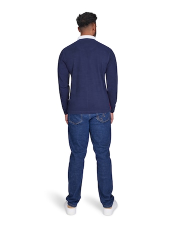 Raging Bull Long Sleeve Harlequin Stripe Rugby Navy