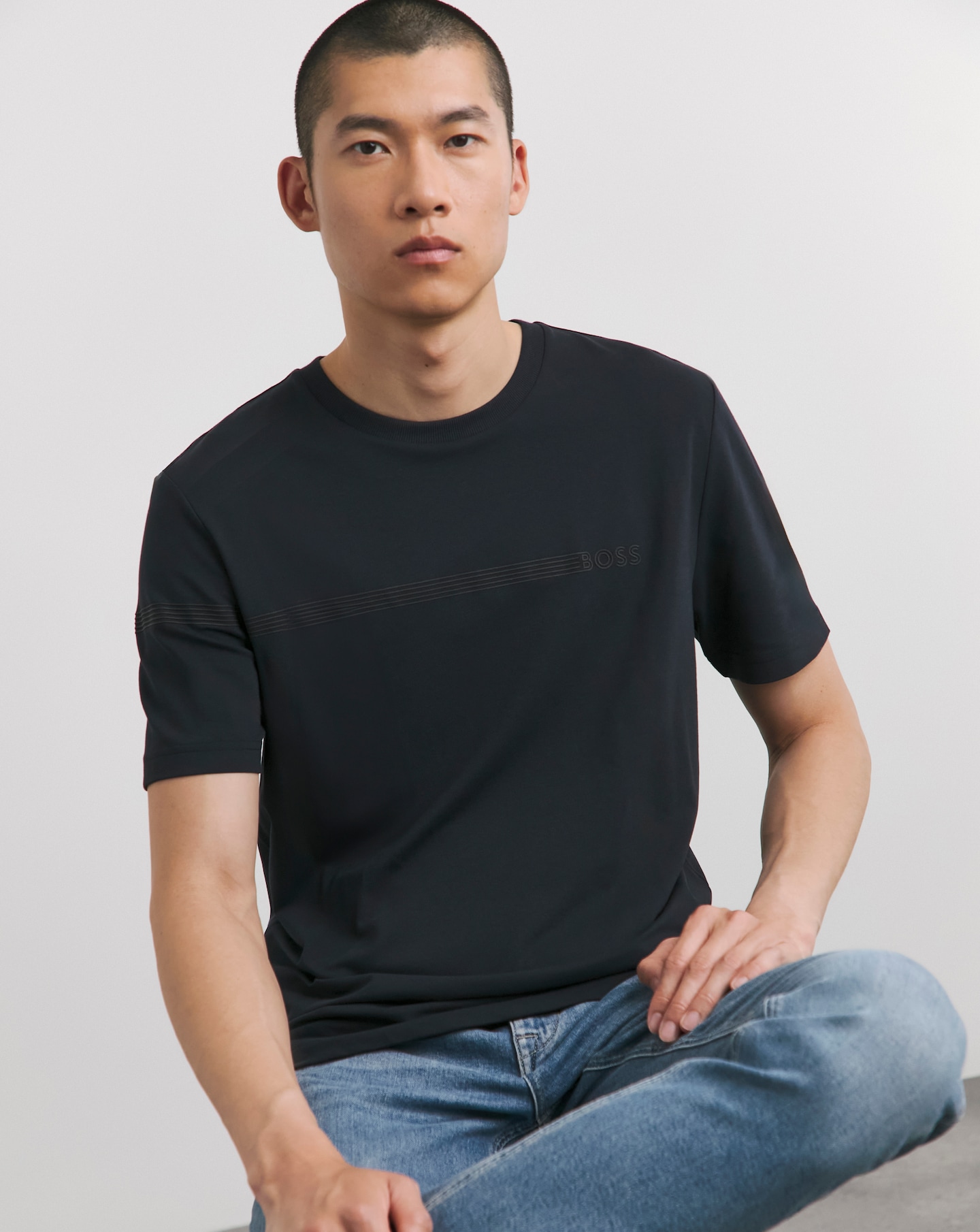 BOSS Chest Stripe Dark Blue T-Shirt