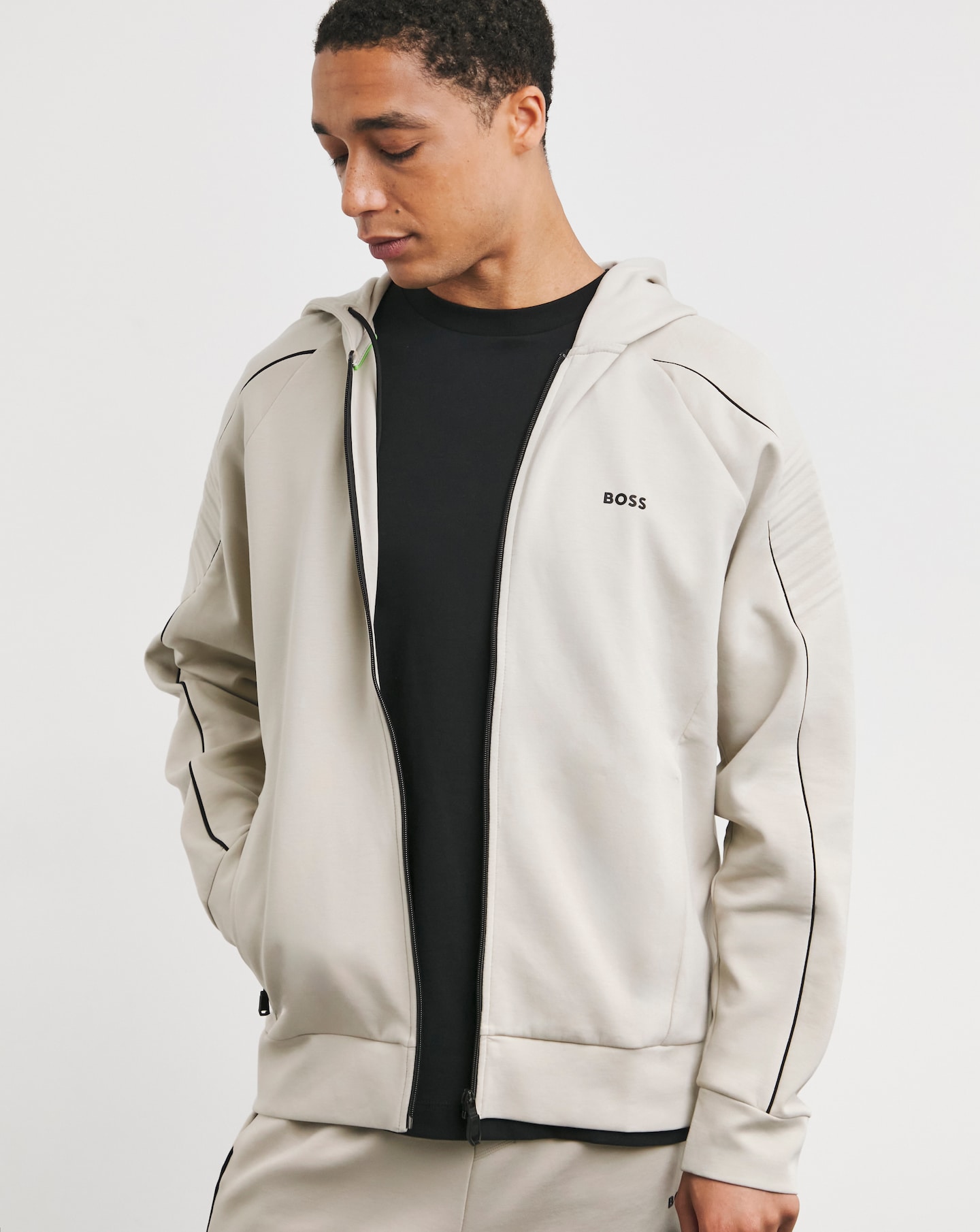 BOSS Light Beige Classic Full Zip Hoodie