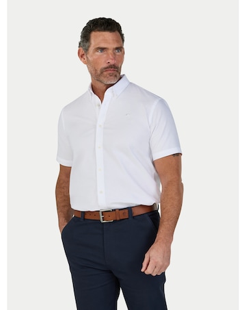 Raging Bull Classic 2 Pack Short Sleeve Linen Shirt Chambray/White