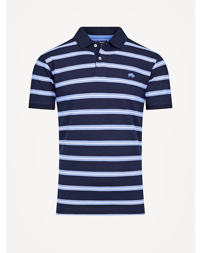 Raging Bull Classic Triple Stripe Birdseye Polo Navy