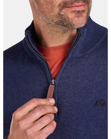 Raging Bull Classic Quarter Zip Cotton/Cashmere Knit Navy