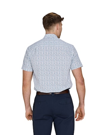 Raging Bull Short Sleeve Floral Cotton Poplin Shirt Sky Blue