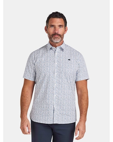 Raging Bull Short Sleeve Floral Cotton Poplin Shirt Sky Blue