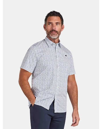 Raging Bull Short Sleeve Floral Cotton Poplin Shirt Sky Blue