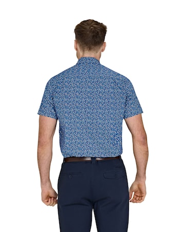 Raging Bull Short Sleeve Flower Bud Cotton Poplin Shirt Navy