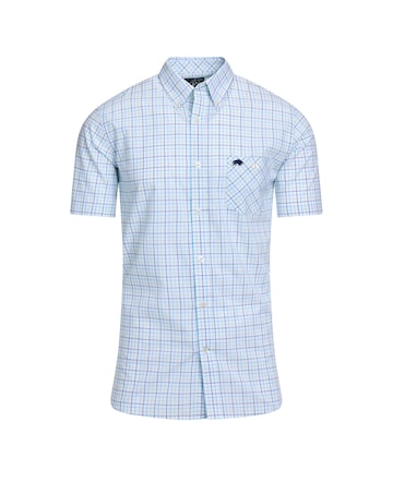 Raging Bull Short Sleeve Window Pane Cotton Poplin Shirt White
