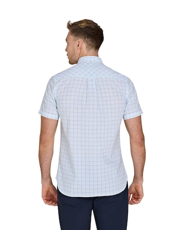 Raging Bull Short Sleeve Window Pane Cotton Poplin Shirt White