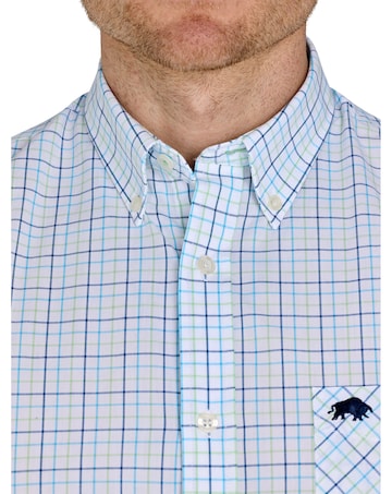 Raging Bull Short Sleeve Window Pane Cotton Poplin Shirt White