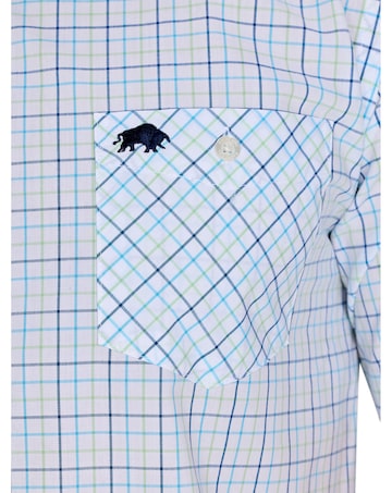Raging Bull Short Sleeve Window Pane Cotton Poplin Shirt White