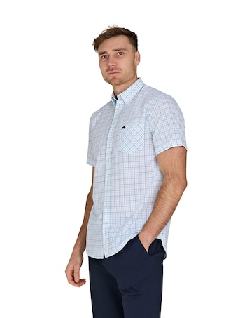 Raging Bull Short Sleeve Window Pane Cotton Poplin Shirt White