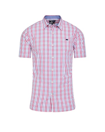 Raging Bull Short Sleeve Large Check Cotton Poplin Shirt Pink