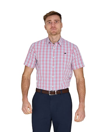 Raging Bull Short Sleeve Large Check Cotton Poplin Shirt Pink
