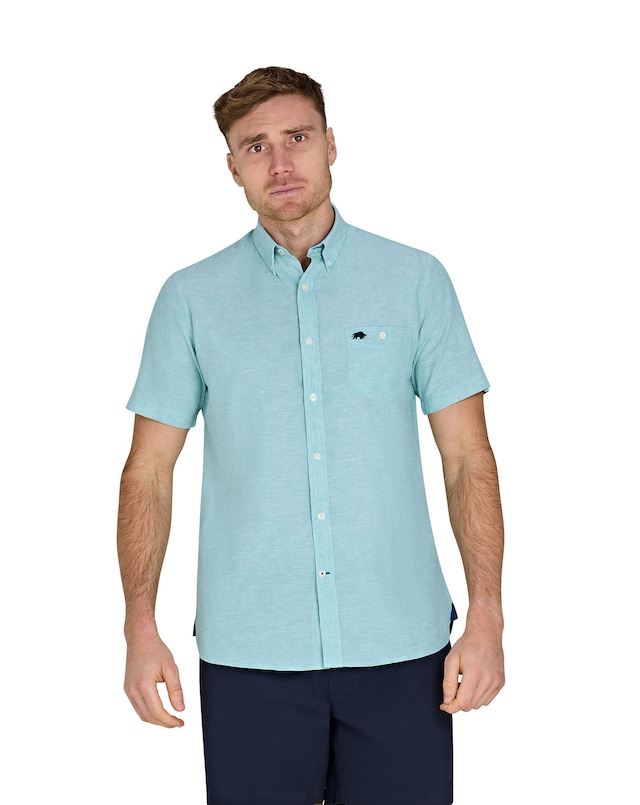 Raging Bull Classic Short Sleeve Linen Shirt Apple Green