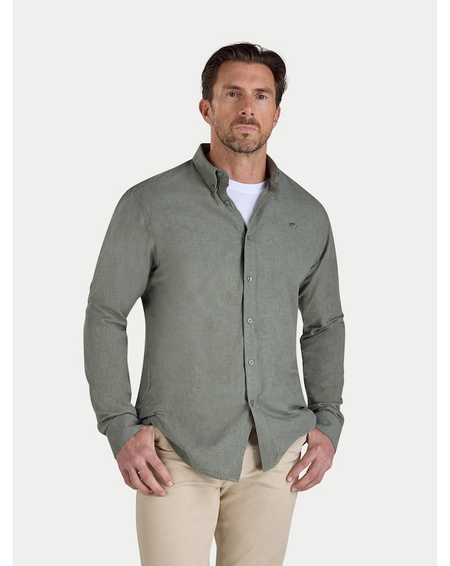 Raging Bull Classic Long Sleeve Linen Shirt Olive