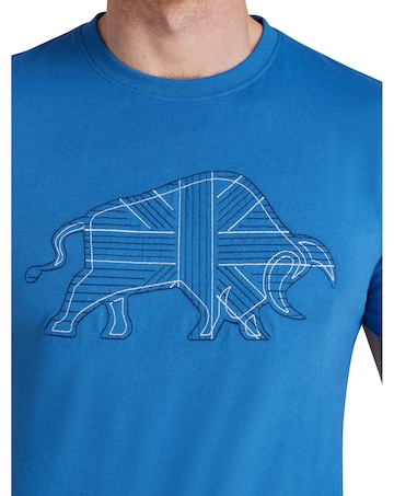 Raging Bull Stitch Embroidery Bull T-Shirt Teal