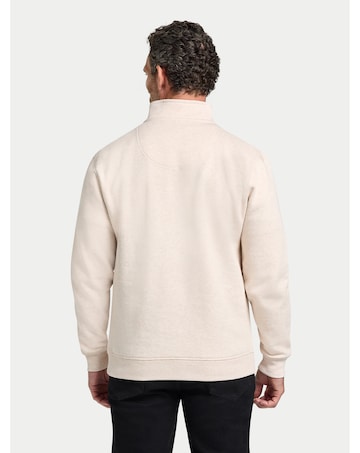 Raging Bull Tonal Embroidered Quarter Zip Sweat Ecru Marl