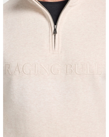 Raging Bull Tonal Embroidered Quarter Zip Sweat Ecru Marl